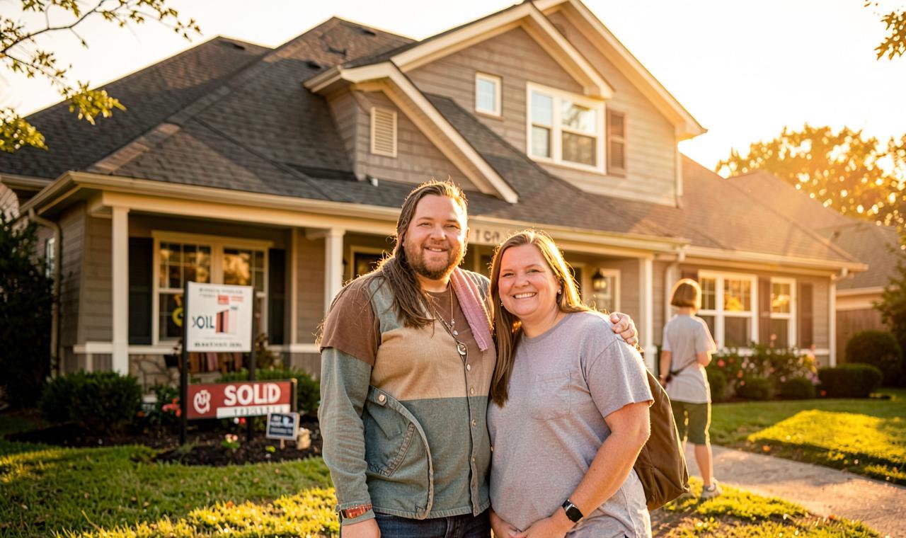 Couple in front of the Texas home they just bought